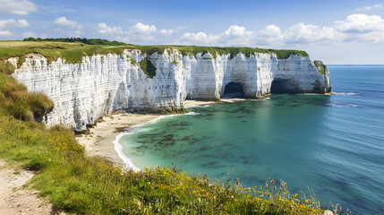 Fototapeta premium Coastal Cliffs And Bay With Green Hills Scenic View