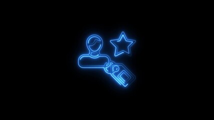 Glowing Blue Neon Person Icon with Star and Tag on Black Background Abstract Technology Concept