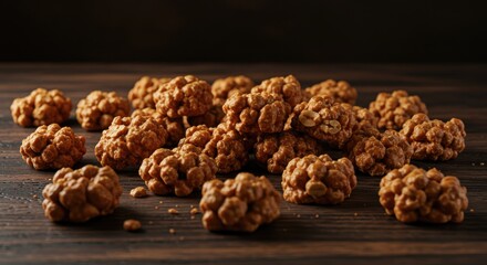 Obraz premium Peanut Brittle Clusters on Rustic Wood: Sweet Treat Delight
