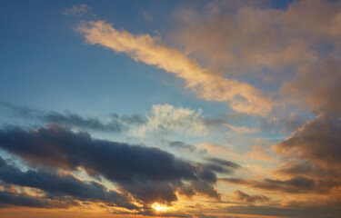 Dramatic Sunset Sky with Mixed Clouds