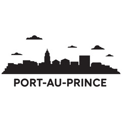 Obraz premium Port-au-Prince skyline horizontal banner. Port-au-Prince, Haiti. Vector template for your design. Vector black silhouette. with white background