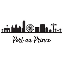 Obraz premium Port-au-Prince skyline horizontal banner. Port-au-Prince, Haiti. Vector template for your design. Vector black silhouette. with white background