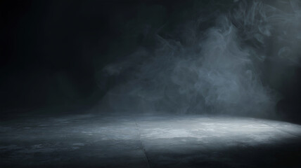 Dark stage with dramatic spotlight and smoke effect