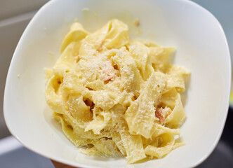 Fettuccine Carbonara with Parmesan Cheese