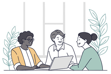 Collaborative communication and active listening during group discussions modern flat illustration style