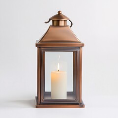 Retro Copper Lantern with Glass Panels Mid Century Style Lighting on White Background