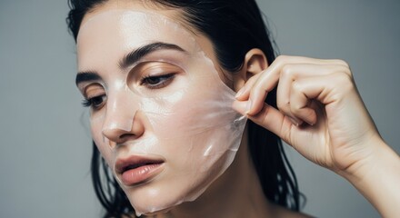 Woman removing a sheet mask