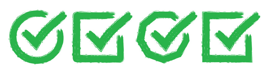 Set of Grunge checkmark tick with Square, circle outline.  Grunge brush stroke signs. Grunge checkmark design. checkmark sign vector illustration