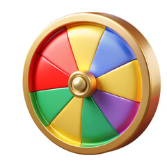 Colorful spinning wheel of fortune with gold rim isolated on transparent background