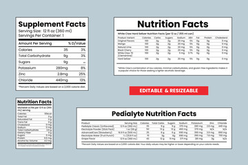 Editable Nutrition Labels Collection for Snacks, Protein, and Beverages