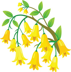 Vibrant yellow bell flowers blooming on a delicate branch, spring garden decor