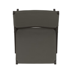 Modern Grey Leather Sling Chair, Dark Wood X-Frame, Top View 3D Render