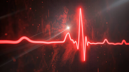Vibrant red neon heartbeat line on a dark textured background