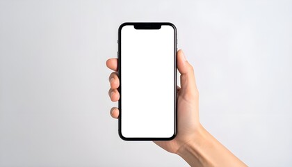 Hand Holding Smartphone with Blank Screen Isolated on White Background