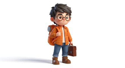 Ready for adventure young backpacker boy 3d render