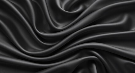 Fototapeta premium Black silk fabric: An elegant swirl of black silk drapes with subtle shadows, the epitome of luxury and refinement. 