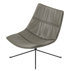 Modern Grey Leather Lounge Chair, Integrated Design, Swivel Base, Angled Perspective 3D Render