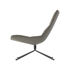 Modern Grey Leather Lounge Chair, Integrated Design, Swivel Base, Side View 3D Render