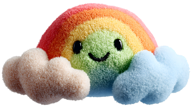 Cute Rainbow Cloud Plushie 3d rendered, isolated on transparent background