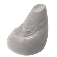 Modern Light Grey Fabric Bean Bag Chair, Angled Perspective 3D Render, Comfortable Design