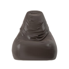 Modern Brown Leather Bean Bag Chair, Front View 3D Render, Casual Furniture