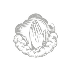 Illustration of Praying Hands in Clouds