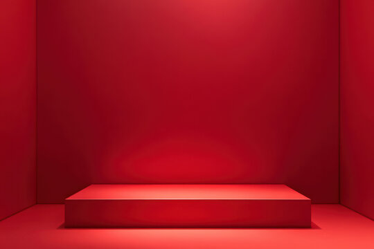 Empty red rectangular stage platform with spotlight effect isolated on a transparent background podium