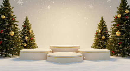 Elegant Christmas Product Display Winter Holiday Scene
