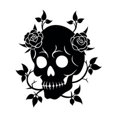 Fototapeta premium Gothic Floral Skull with Thorny Roses