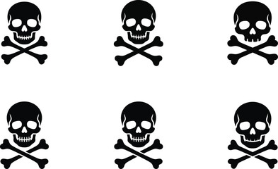 Skull and Crossbones Icon Set – Danger Symbol Vector Collection