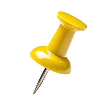 Bright yellow push pin fastener isolated on transparent background
