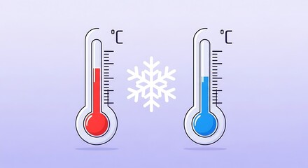 Thermometer showing high and low temperatures with snowflake representing weather and temperature variations for science and education