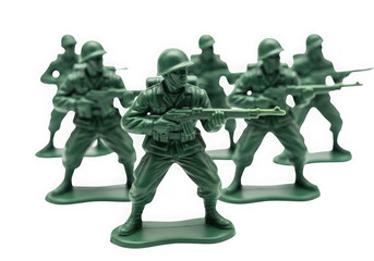 Green toy soldiers plastic army men military figures isolated on transparent background