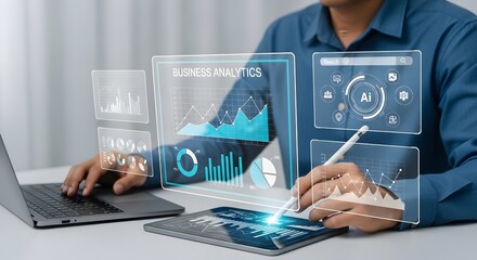 Business analytics ai data visualization on digital interface