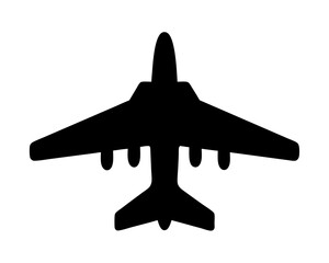 Black silhouette of a large plane with large wings and external engines