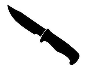 A black silhouette of a hunting knife with a ergonomic handle design