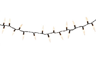 Curved string of white christmas lights isolated on transparent background