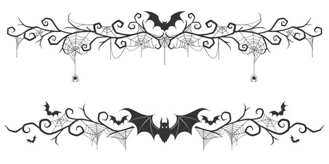 spooky Halloween dividers, bats and spiders. vector eps