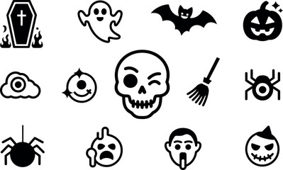 Naklejka premium Spooky Halloween Vector Icons: Black Glyph Style Set