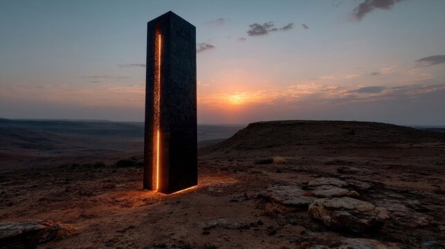 A black obelisk at sunset. - Powered by Adobe