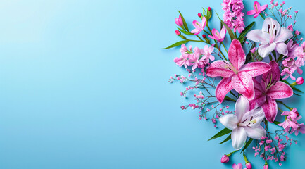 Naklejka premium spring flowers on blue background