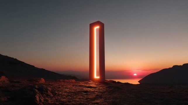 A sleek obelisk with neon lights. - Powered by Adobe