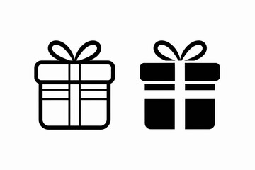 Gift Box Icon Set – Outline and Solid Present Symbol Vector