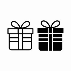 Gift Box Icon Set – Outline and Solid Present Symbol Vector