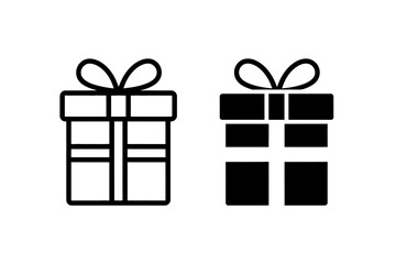 Gift Box Icon Set – Outline and Solid Present Symbol Vector