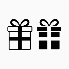 Gift Box Icon Set – Outline and Solid Present Symbol Vector

