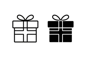 Gift Box Icon Set – Outline and Solid Present Symbol Vector