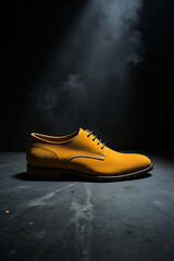 Stylish mustard yellow suede oxford dress shoe on textured surface