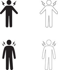 Person Icon Set:  Pain, Shock, Electricity, Medical, Minimalist, Black and White, Vector Graphics.
