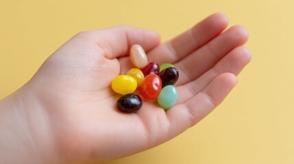 Child's hand holding jellybeans.